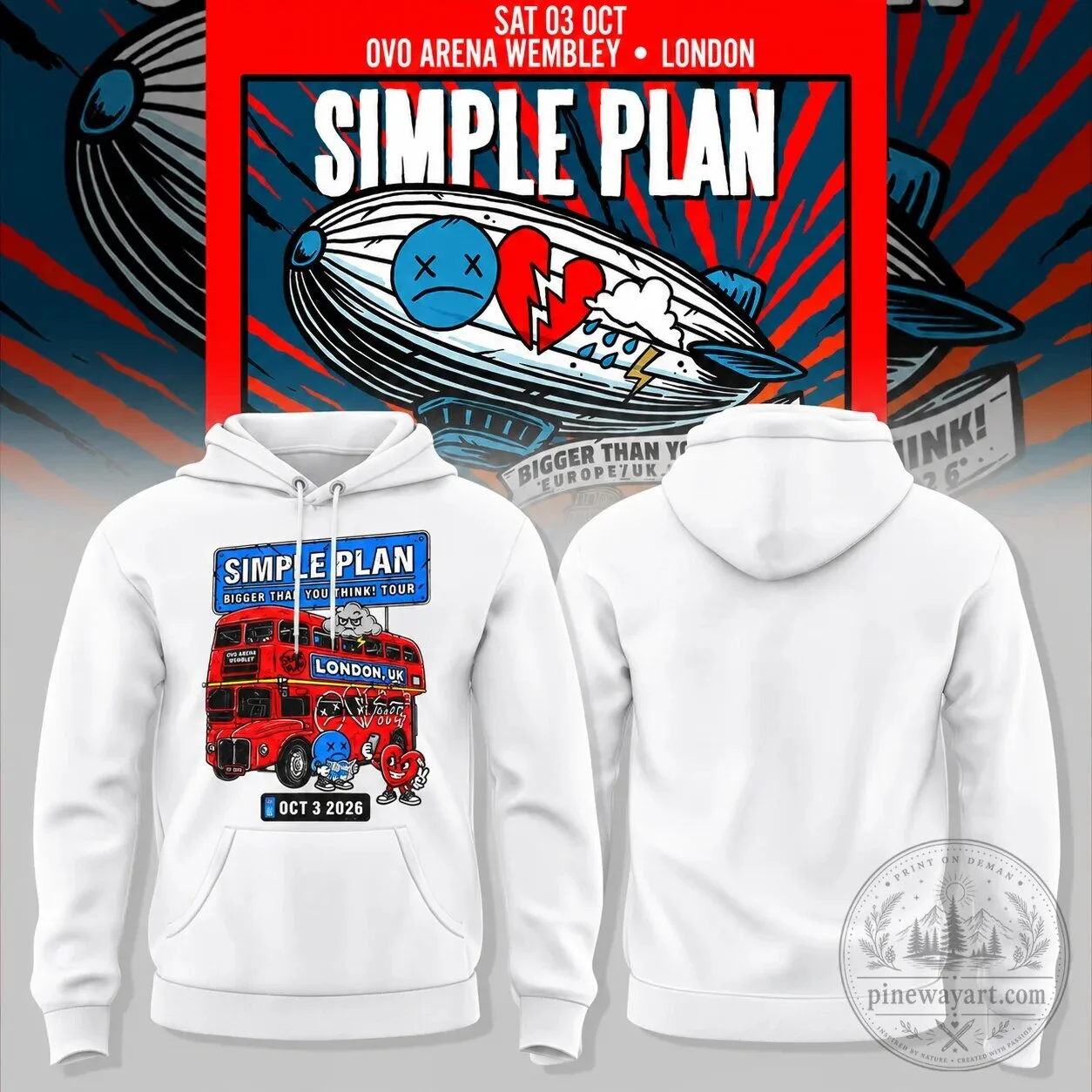 Simple Plan Bigger Than You Think Tour London 2026 White Hoodie 5 Simple Plan Bigger Than You Think Tour London 2026 White Hoodie